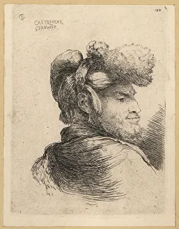 David Deuchar Prints: Bust of a young man with beard, wearing a turban, in profile, 17