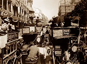 Busy London street scene - hand coloured - Victorian period