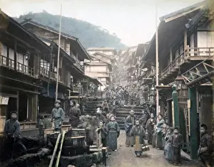 Busy street, Ikao, Japan, circa 1880s