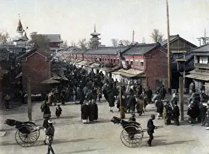 Tokyo Prints: Busy street scene, Asakusa, Tokyo, Japan, circa 1880s