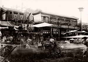 Busy street scene, China, c. 1900, likely Peking, Beijing