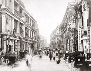 Rickshaws Prints: Busy street scene in Hong Kong, c. 1880 s