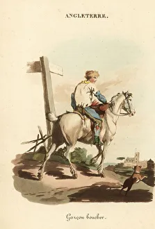 Librairie De Gide Fils Prints: Butcher's boy at a signpost in the road, 1800s
