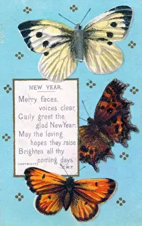 Three butterflies on a New Year card