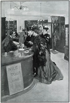Agency Gallery: Buying travel tickets for Cooks tour to Egypt, 1908