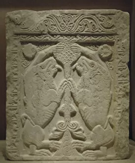 Paving Collection: Byzantine art. Tree of life between two lions. Relief. 12th