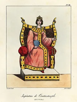 Byzantine Empress, 9th century, in a robe with gilt border encru