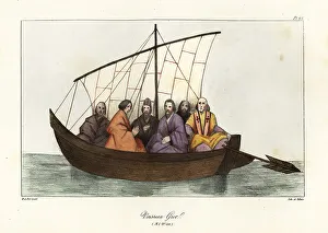 Nobles Prints: Byzantine sailboat with priest and nobles, 9th century