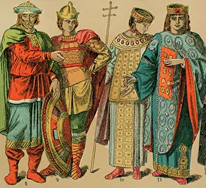 Twelfth Prints: Byzantines, 1000-1200. From left to right: warriors