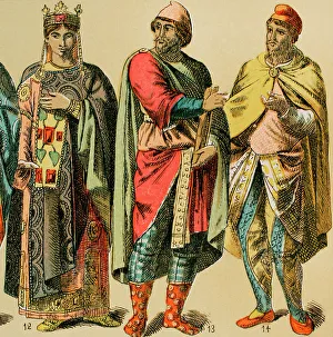 Tunic Prints: Byzantines, 1000-1200. From left to right: women's