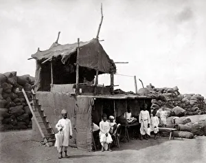 c. 1870s India - cotton shed and cotton bales