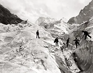 c. 1870s - Switzerland - climbing on the ice of a glacier