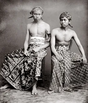 Ethnicity Prints: c. 1880 two men from Java Indonesia in traditional dress