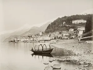 c. 1880s - boat on the shore of Lake Como at Bellagio, Italy