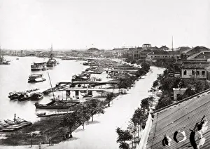 c. 1880s China - boats on waterfront Shanghai Bund