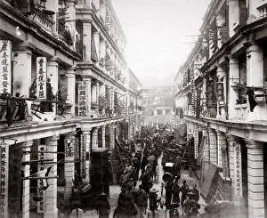 c. 1880s China - busy street in Hong Kong