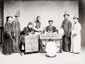 c. 1880s China - courtroom scene with judge, officials