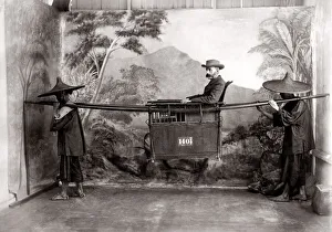 c. 1880s China - man in a sedan chair with bearers