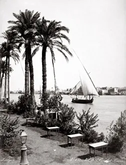 Infrastructure Prints: c. 1880s Egypt Cairo - sail boat on the river Nile