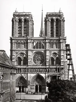 c. 1880s - France Paris Catherdral of Notre Dame, scaffolding up the side