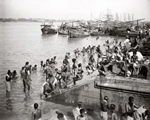Calcutta Prints: c. 1880s India - bathing ghat at Calcutta Kolkata