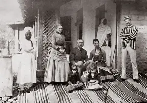 c. 1880s India British family group with Indian servants