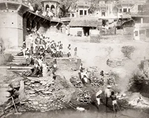 Bodies Prints: c. 1880s India - burning ghat Ganges at Benares Varanasi