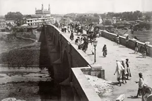 c. 1880s India - busy road & river bridge possibly Bangalore