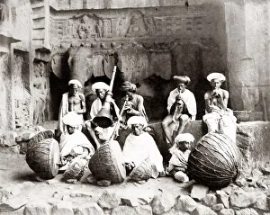 c. 1880s India - Indian musicians at the Karlee caves