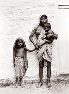Cultural Prints: c. 1880s India - woman beggar and children