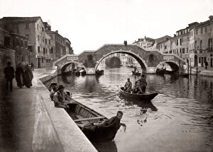 Gondola Collection: c. 1880s Italy - three arch bridge San Giobbe canal