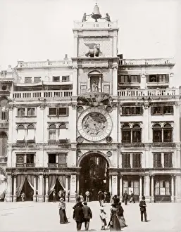 Perdestrian Prints: c. 1880s Italy - clock tower in St Marks Square Venice