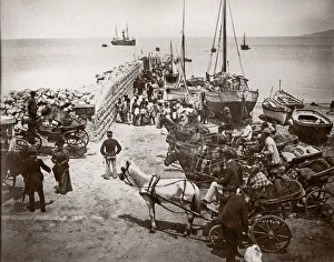 Perdestrian Prints: c. 1880s Italy - harbour scene, hackney carriages - Naples