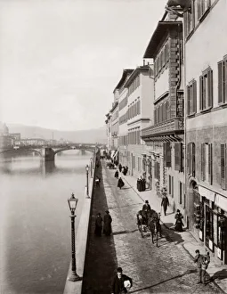 Perdestrian Prints: c. 1880s Italy - along the river Arno Florence