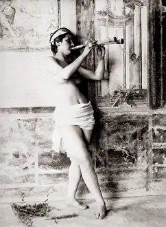 c. 1880s Italy Sicily - girl playing a musical instrument