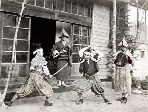c. 1880s Japan - actors palying the part of warriors