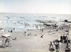 c. 1880s Japan - bathers on the beach, swimming
