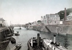 c. 1880s Japan - boats in the creek Yokohama