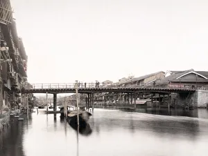 c. 1880s Japan - canal bridge Osaka