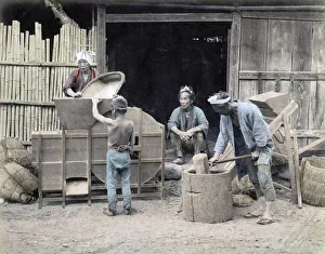 Pounding Prints: c. 1880s Japan - cleaning and pounding rice