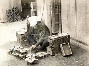 Sandals Collection: c. 1880s Japan - cobbler / shoe maker at work