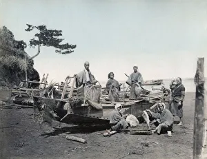 c. 1880s Japan - fishermen and their boat