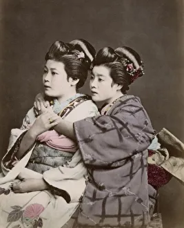 Kimino Prints: c. 1880s Japan - two geishas