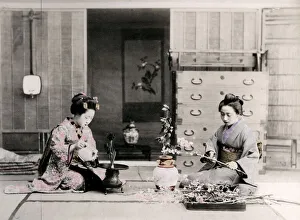 Portrtait Prints: c. 1880s Japan - geishas arranging flowers