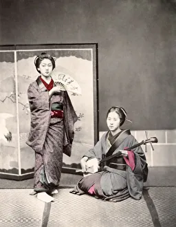 Shamisen Prints: c. 1880s Japan - geishas dancers musicians