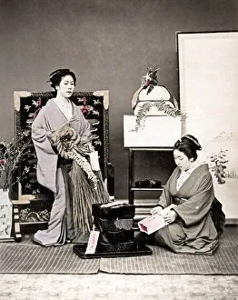 c. 1880s Japan - geishas with a gift