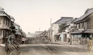 Rickshaws Prints: c. 1880s Japan - Honcho Dori or main street Yokohama