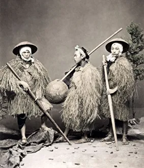 Labourer Prints: c. 1880s Japan - labourers in grass coats
