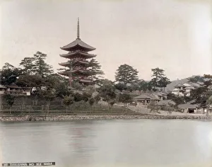c. 1880s Japan - lake and temple at Nara