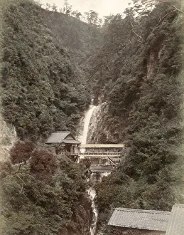 Kobe Prints: c. 1880s Japan - Metaki waterfall, Kove
